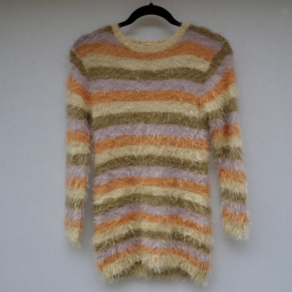 Ragdoll and Rockets stripped sweater- lilac, orange, dark green, cream, size M
